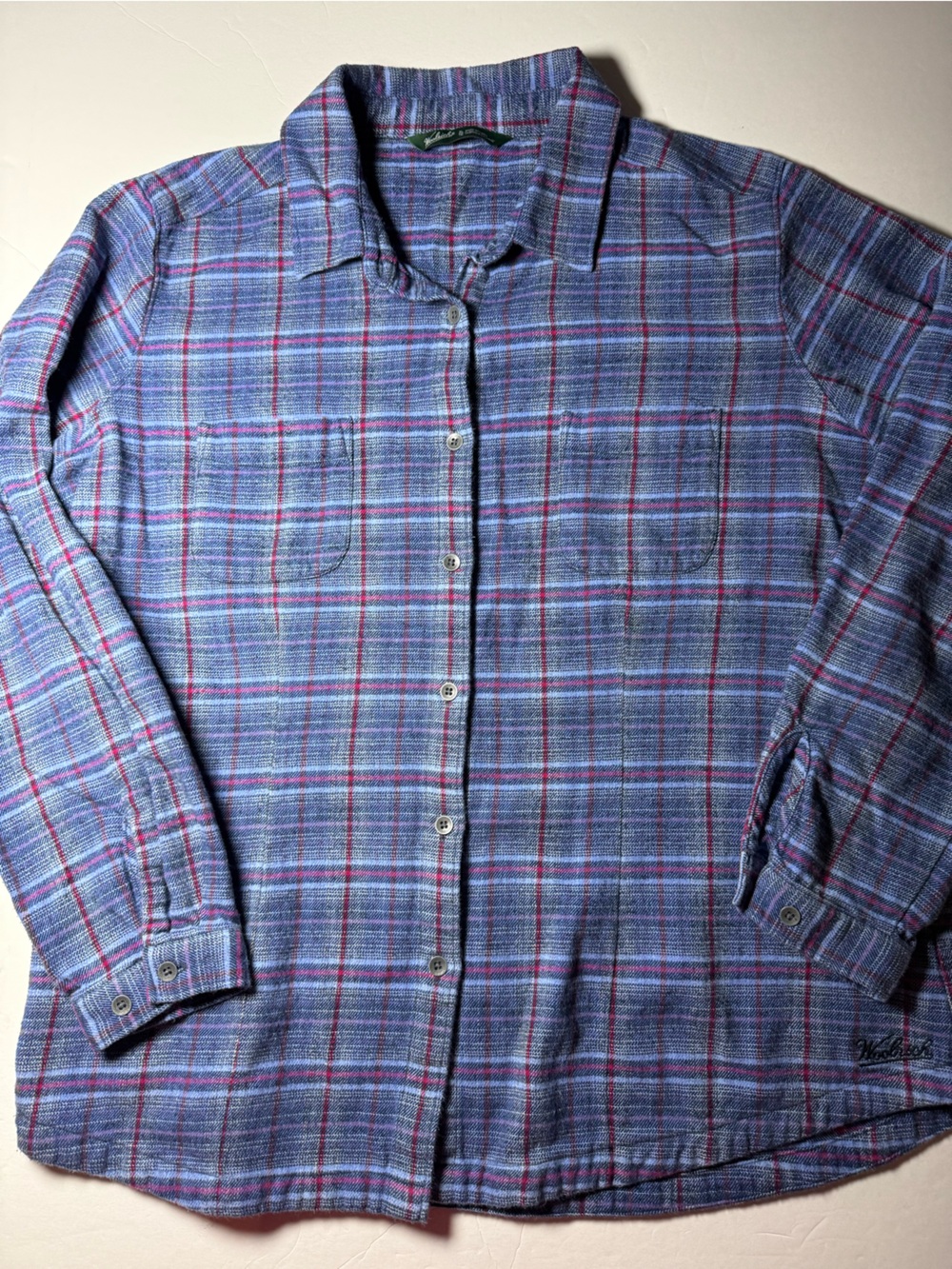Woolrich Women’s XL Blue Plaid Flannel Button Down Shirt Cottagecore